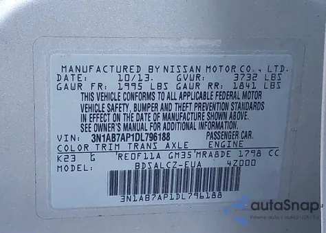 2013 Nissan Sentra S from USA, damaged, VIN 3N1AB7AP1DL796188